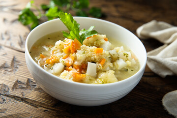 Homemade vegetable soup with millet
