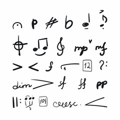 music score symbol doodle vector illustration background set