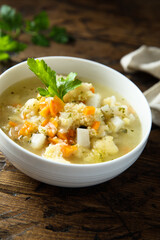 Homemade vegetable soup with millet