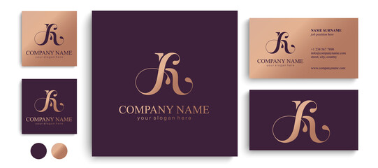 AK letter monogram. Elegant luxury KA logo. Calligraphic style. Vector design. Luxurious linear creative monogram.