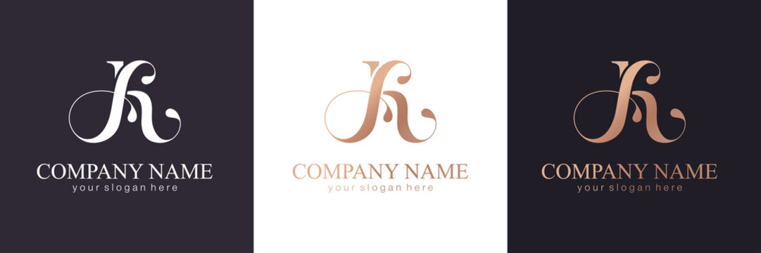 AK letter monogram. Elegant luxury KA logo. Calligraphic style. Vector design. Luxurious linear creative monogram.