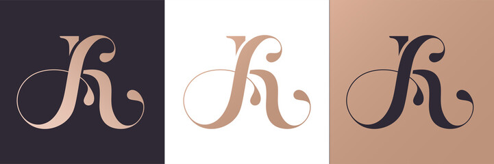 AK letter monogram. Elegant luxury KA logo. Calligraphic style. Vector design. Luxurious linear creative monogram.