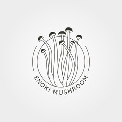 enoki mushroom line art logo symbol illustration design, enokitake label design
