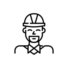Construction foreman profile picture. Bearded person wearing a hard hat and shirt. Pixel perfect, editable stroke icon