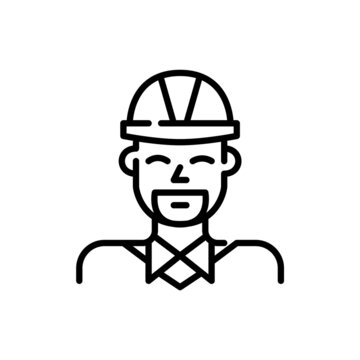 Construction foreman profile picture. Bearded person wearing a hard hat and shirt. Pixel perfect, editable stroke icon