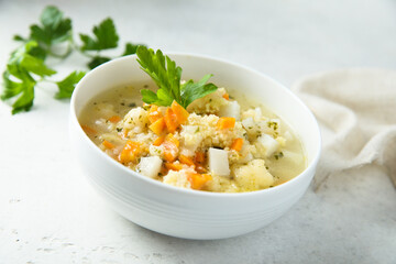 Homemade vegetable soup with millet