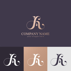 AK letter monogram. Elegant luxury KA logo. Calligraphic style. Vector design. Luxurious linear creative monogram.