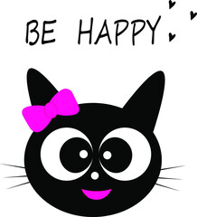 black cat with heart vector illustration