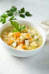 Homemade vegetable soup with millet