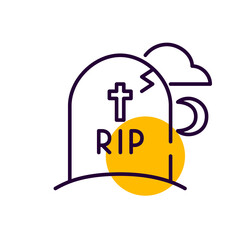 RIP gravestone spooky Halloween themed cemetery at night. Pixel perfect, editable stroke line icon