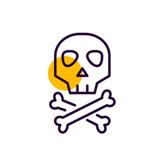 Skull and crossbones. Danger spooky Halloween and poison symbols. Pixel perfect, editable stroke line icon