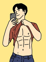 Fototapeta premium cute man cartoon on yellow background