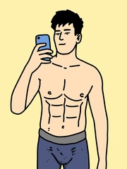 Fototapeta premium cute man cartoon on yellow background