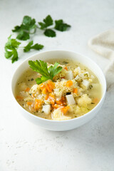 Homemade vegetable soup with millet