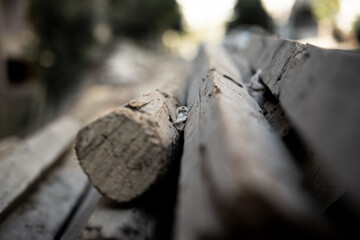 Wooden blocks stacked on top of each other close up detailed