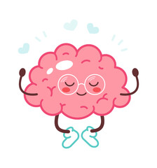 Cartoon brain meditates. Vector illustration