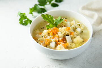 Homemade vegetable soup with millet - obrazy, fototapety, plakaty