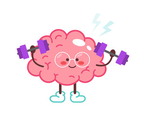 Cartoon brain in the gym. Vector illustration