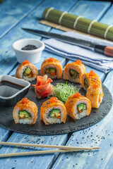 Japanese food, Sushi rolls on Served Table