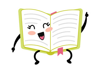 Happy cartoon book. Education icon. Vector illustration