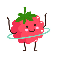 Cartoon raspberries exercising. Vector illustration