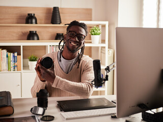 Graphic designer photographer working in home office