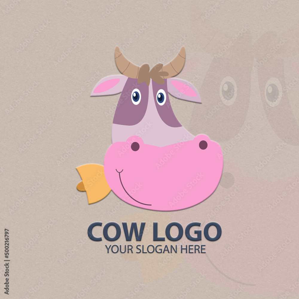 Wall mural Logo for your business with cute cow character