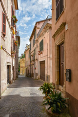 A narrow street in Arpino, a small village in the province of Frosinone, Italy.