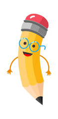 Cartoon pencil with glasses. Education icon. Vector illustration