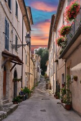 Fototapeta na wymiar A narrow street in Arpino, a small village in the province of Frosinone, Italy.