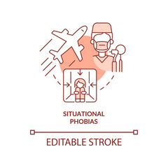 Situational phobias red concept icon. Anxiety disorder. Specific phobias abstract idea thin line illustration. Isolated outline drawing. Editable stroke. Arial, Myriad Pro-Bold fonts used