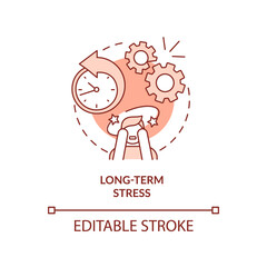 Long term stress red concept icon. Anxiety disorder. Mental health. Phobia cause abstract idea thin line illustration. Isolated outline drawing. Editable stroke. Arial, Myriad Pro-Bold fonts used