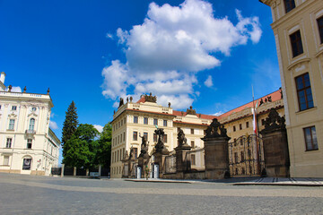 Fototapeta na wymiar Main gate to Prague castle with gigant statues. Hradčany. Czech Republic.
