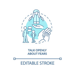 Talk openly about fears turquoise concept icon. Support kids. Helping child abstract idea thin line illustration. Isolated outline drawing. Editable stroke. Arial, Myriad Pro-Bold fonts used