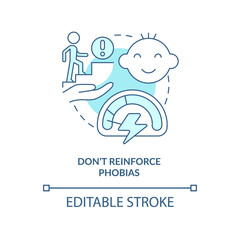 Do not reinforce phobias turquoise concept icon. Help to overcome fear. Helping child abstract idea thin line illustration. Isolated outline drawing. Editable stroke. Arial, Myriad Pro-Bold fonts used