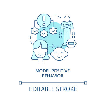 Model positive behavior turquoise concept icon. How to overcome fear. Helping child abstract idea thin line illustration. Isolated outline drawing. Editable stroke. Arial, Myriad Pro-Bold fonts used