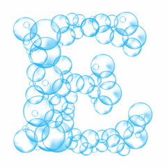 Alphabet of soap bubbles. Water suds letter E. Realistic vector font isolated on white background