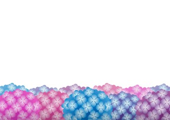 画面下にカラフルなアジサイの花が並んだ背景フレーム	