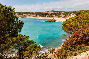 Main view of Cala Fosca, a lovely beach in Palamos, Costa Brava, Girona, Catalonia, Spain. Travel destination for summer vacations.