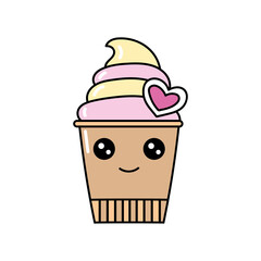 vector illustration kawaii cup, glass ice cream, donut, cupcake and sweet food