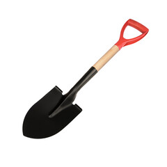 Black shovel with red handle isolated over white background