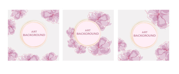 A set of postcards with flowers. Vector stock illustration. Plants in a watercolor style. White background. Isolated