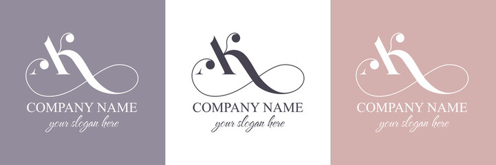 AK letter monogram. Elegant luxury logo. Calligraphic style. Corporate identity and personal logo. Vector design. Luxurious linear creative monogram.