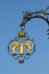 Fototapeta na wymiar Golden historical restaurant sign, germany