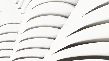 Futuristic architecture background white stripes of building facade 3d render