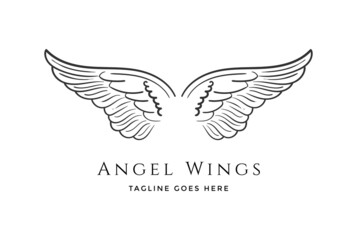 Vintage Spread Angel or Eagle Hawk Falcon Dove Pigeon Bird Wings Illustration Logo Design Vector