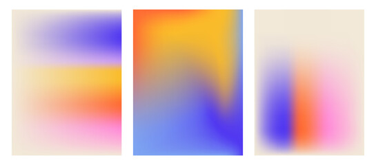 Set of abstract mesh gradients. Cute gradient backgrounds. Colored fluid graphic composition. Vibrant minimal hologram gradient. Editable vector.