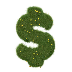 Realistic grass dollar sign isolated on white background. Collection. 3D image.