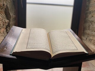 Fototapeta premium quran in window of a small heigha sofia in İznik which is old church and called saint sofia church