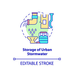 Storage of urban stormwater concept icon. Conserving urban biodiversity abstract idea thin line illustration. Isolated outline drawing. Editable stroke. Arial, Myriad Pro-Bold fonts used